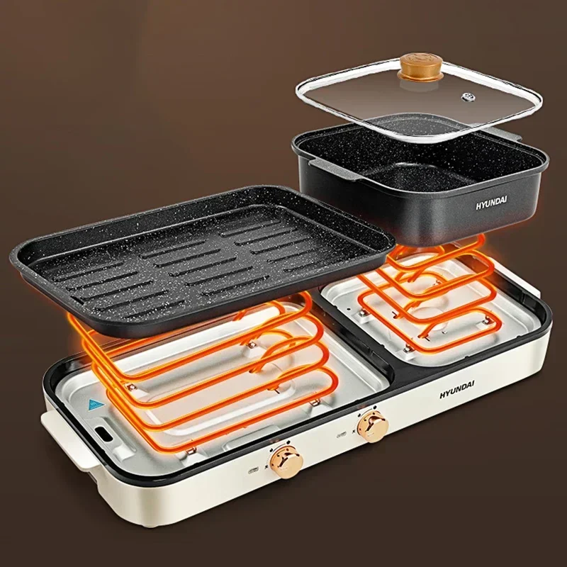 Electric Griddle 3-in-1 Multifunction Cooker Dual Temperature Control Detachable Disk Non-stick Electric Grills for Barbecue Stew Cooking Hot Pot