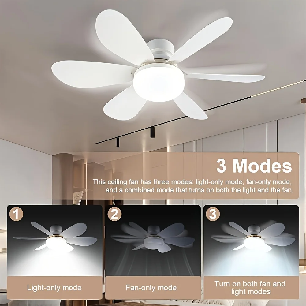 LED smart ceiling fan light With remote control timer 6 fan blades 3 speeds adjustable brightness and color temperature