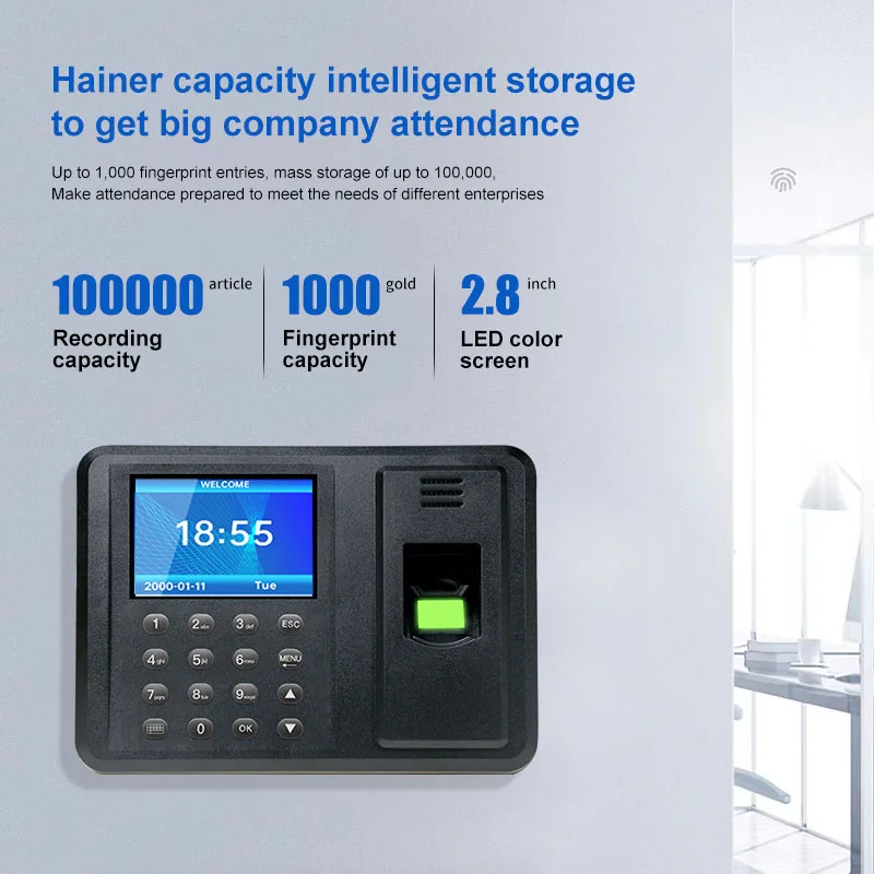 Biometric Fingerprint Attendance Machine 2.8 "USB Finger Scanner Attendance Card Locker Security System Freeware Password