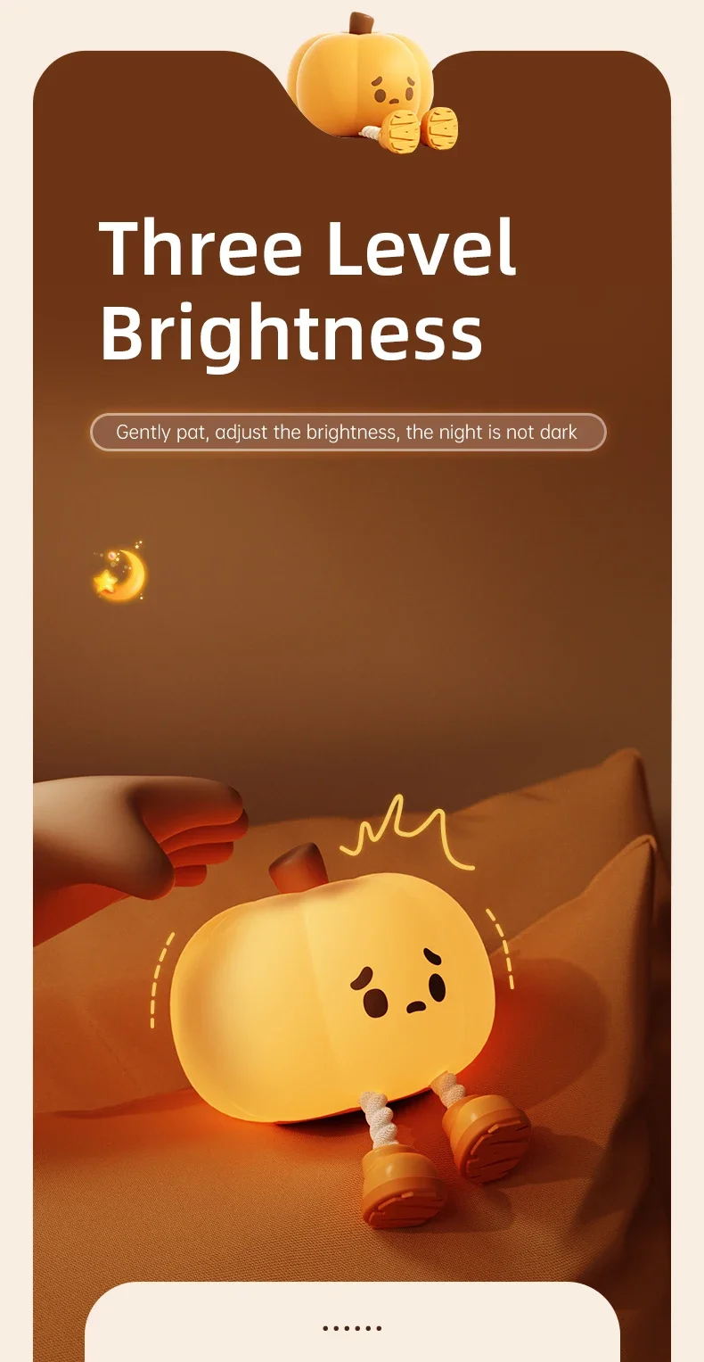 Description Picture 5 of itemCute Pumpkin Night Light USB Rechargeable Bedside Nightlights Dimming For Children's Halloween Party Holiday Gifts Bedroom Decor