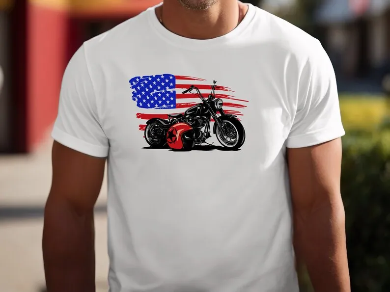 

Casual Men's T-Shirt Summer USA 1N23456 Motorcycle Gear Biker Heartbeat Print Tops Men's Clothing Oversized Short Sleeve