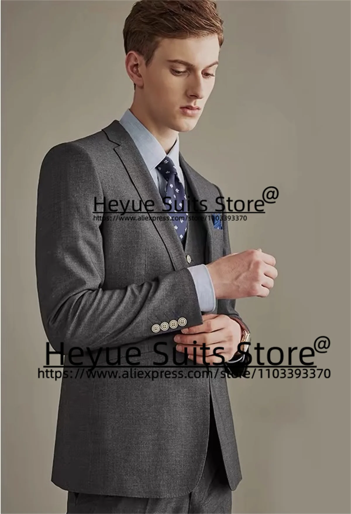 Handsome Dark gray Wedding Men Suits Business Slim Fit 3 Pcs Sets Elegant Male Blazer Notched Lapel Groom Tuxedos Costume Homme