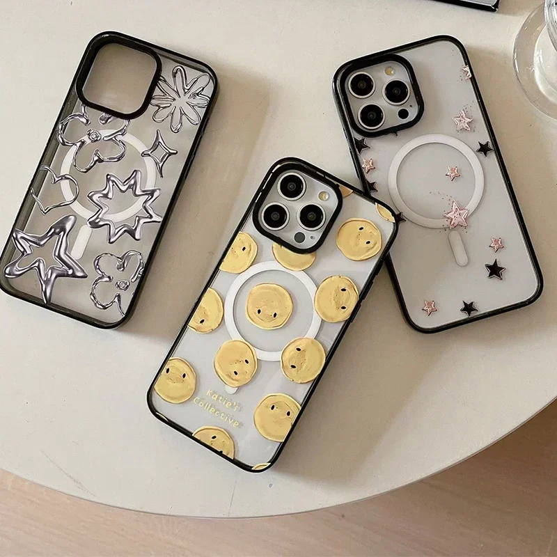 Acrylic Black Border Star iPhone 11 12 13 15 14 Pro Max Protective Case, Fits iPhone 15 Pro Max