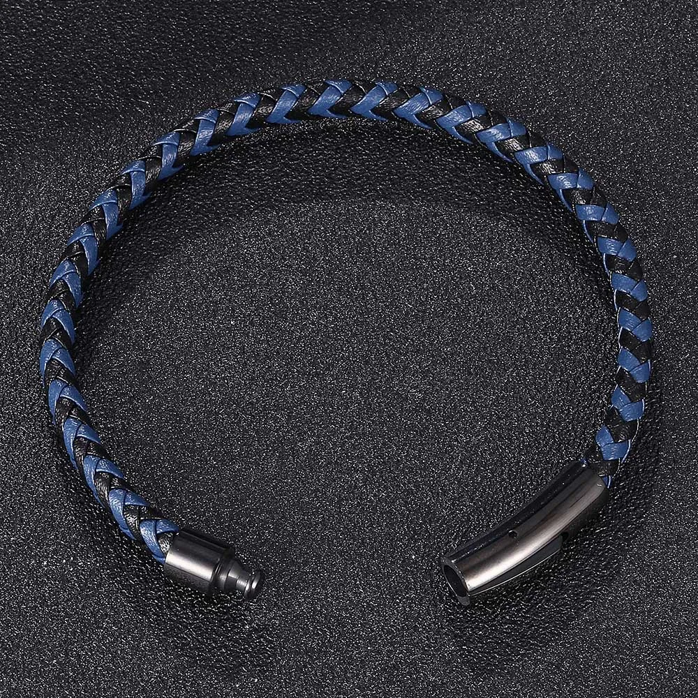 MKENDN Classic Men Women Stainless Steel Bracelet Wine Red Leather Braided Rope Male High Quality Black Button Jewelry Gifts - Image 5