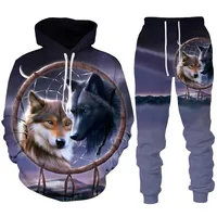 Autumn Men Animal Wolf Hoodie Printed Male Autumn Casual Sweatshirt Sweatpants Pullover Men Tracksuit Set Men's Clothing Suit 1