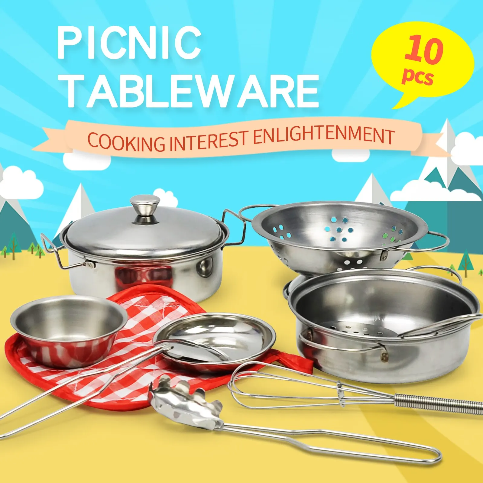 Mini Stainless-Steel Kitchen Toys Tiny Size Play House Cooking Utensil Set For Kids Educational Kitchen Experience