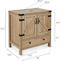 28 inch Natural Color Bathroom Vanity, Modern Fixture Standing Pedestal Cabinet with White Ceramic Sink 2