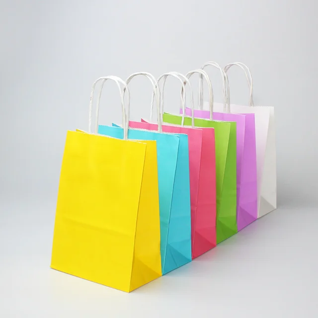 Sacchetto di carta di colore morbido multifunzione fai da te 10/30/50 pezzi con manici sacchetto regalo Festival sacchetti della spesa sacchetto di imballaggio in carta kraft 5