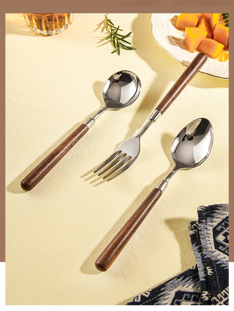 Description Picture 3 of item304 Stainless Steel Cutlery Set Wood Handle Dinnerware Spoon Fork Knife Western Cutleri Silverware Tableware Supplies