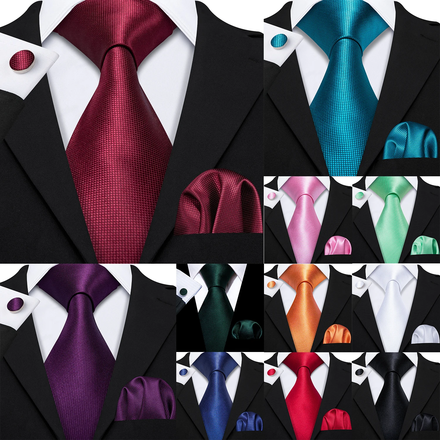 

Solid Silk Mens Tie Hankerchief Cufflinks Set Jacquard Teal Pink Mint Orange White Necktie for Wedding Party Business Barry.Wang