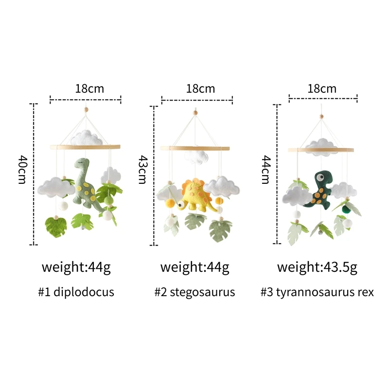 Baby Wooden Mobile Cribs Music Bed Bell Toys Soft Felt Dinosaur Leaf Rattle Toys Newborn Bed Bell For Baby Bedding Hanging