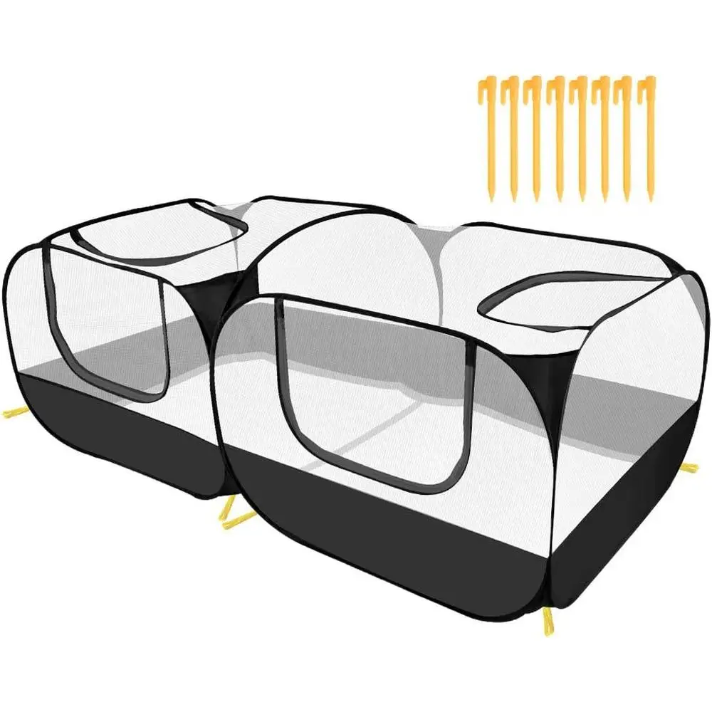 Portable Large Chicken Run Playpen with Breathable Transparent Mesh Walls Foldable Pet Cage Tent with 4 Zipper Doors Small