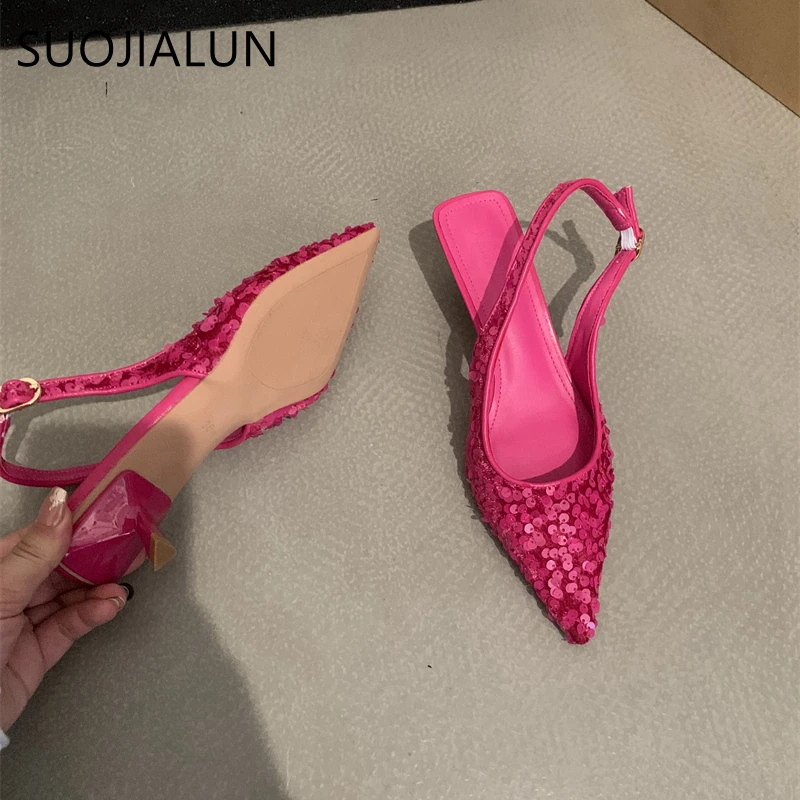 Women Sandal Fashion Pointed Toe Shallow Slip On Elegant Slingback Shoes Med Heel Pumps Shoes women sandals,women high heels