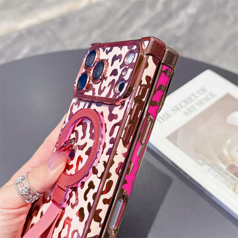 Leopard Print Magnetic Wireless Charging Stand Holder Case