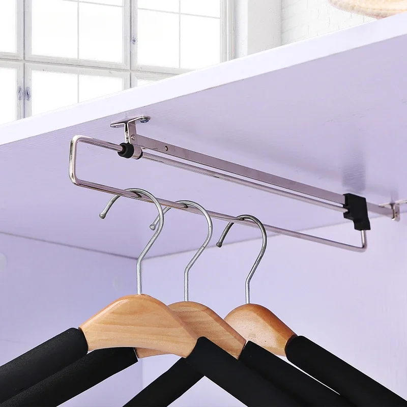 1pc Pull-Out Clothes Storage Rod Adjustable Foldable Metal Hanging Rail for Wardrobes Space-Saving Organizer Drying Racks 2