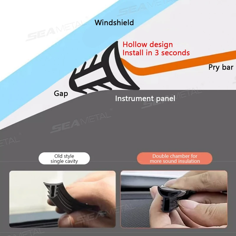Black Rubber Car Dashboard Gap Filler Anti Slip Soundproof Strip