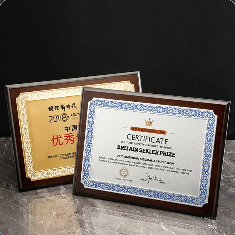 Customized Gold Foil Metal Honor Award Souvenirs, Black Walnut Trophy, Solid Wood, Home Decoration, Creative, High-End, 1Pc