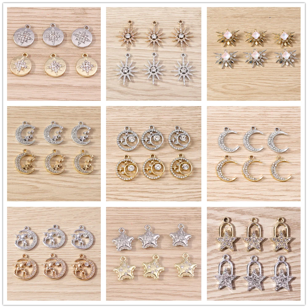 Tusember 10 Stück Exquisite Kristall-Sonnen-Mond-Stern-Anhänger für Schmuckherstellung, Modische Ohrringe, Halsketten, DIY-Anhänger