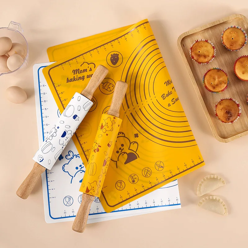 

Bear Silicone Kneading Pad Non-Stick Thicken Rolling Dough Mat with Rolling Pin Kitchen Cooking Pastry Sheet Oven Liner Bakeware