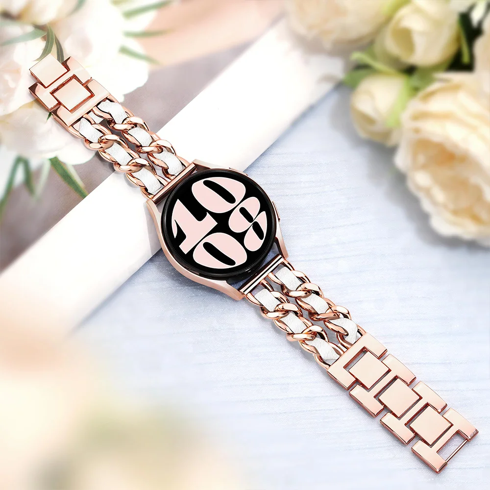 Luxury Leather and Metal Bracelet for Smartwatches - 20mm/22mm Bands