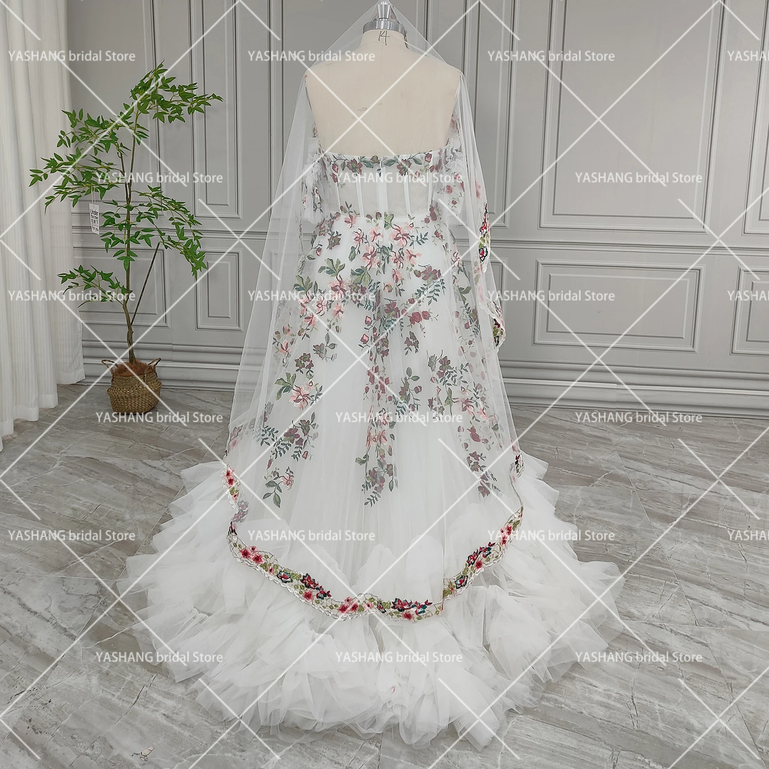 Customized Fairy Colorful Embrioiderey Puffy Wedding Dress Off Shoulders Sweetheart Overlay Tulle Bloom Flower Bridal Gowns 6