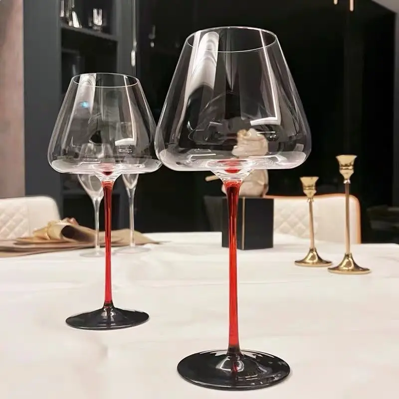 

1pcs Black Stem Crystal Wine Glass Cup Red Wine Glasses Burgundy Goblet Champagne Stemware Hand Blown Tulip Shape Cocktail Glass