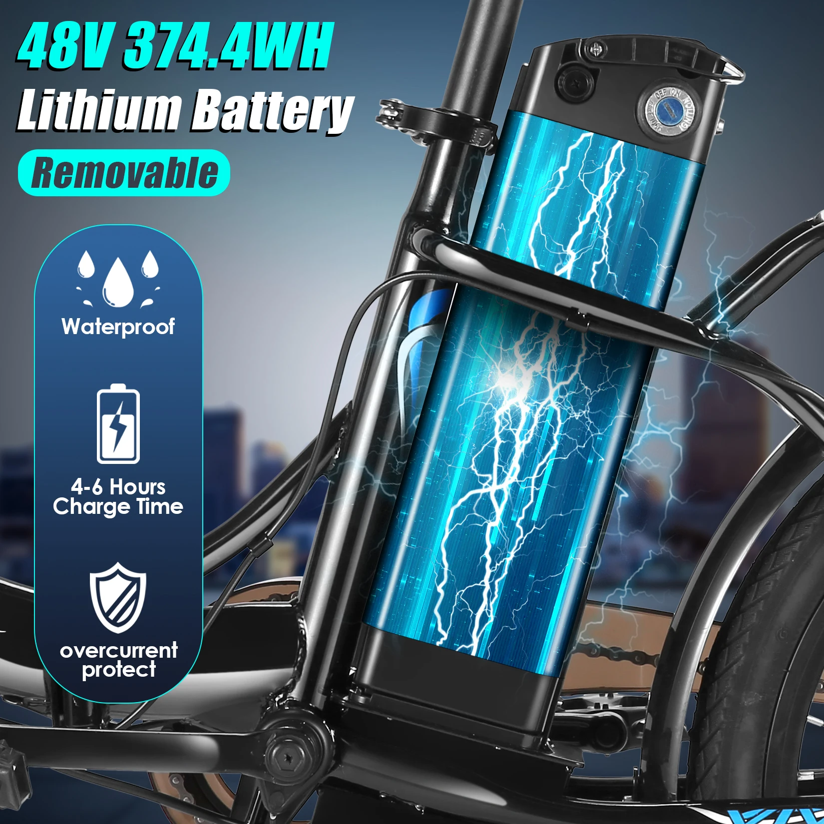 20'' Step-Through Cruiser Folding Eletric Bike with 500W Powerful Motor 48V 10.4Ah 499.2Wh Removable Battery, , 7-speed System,