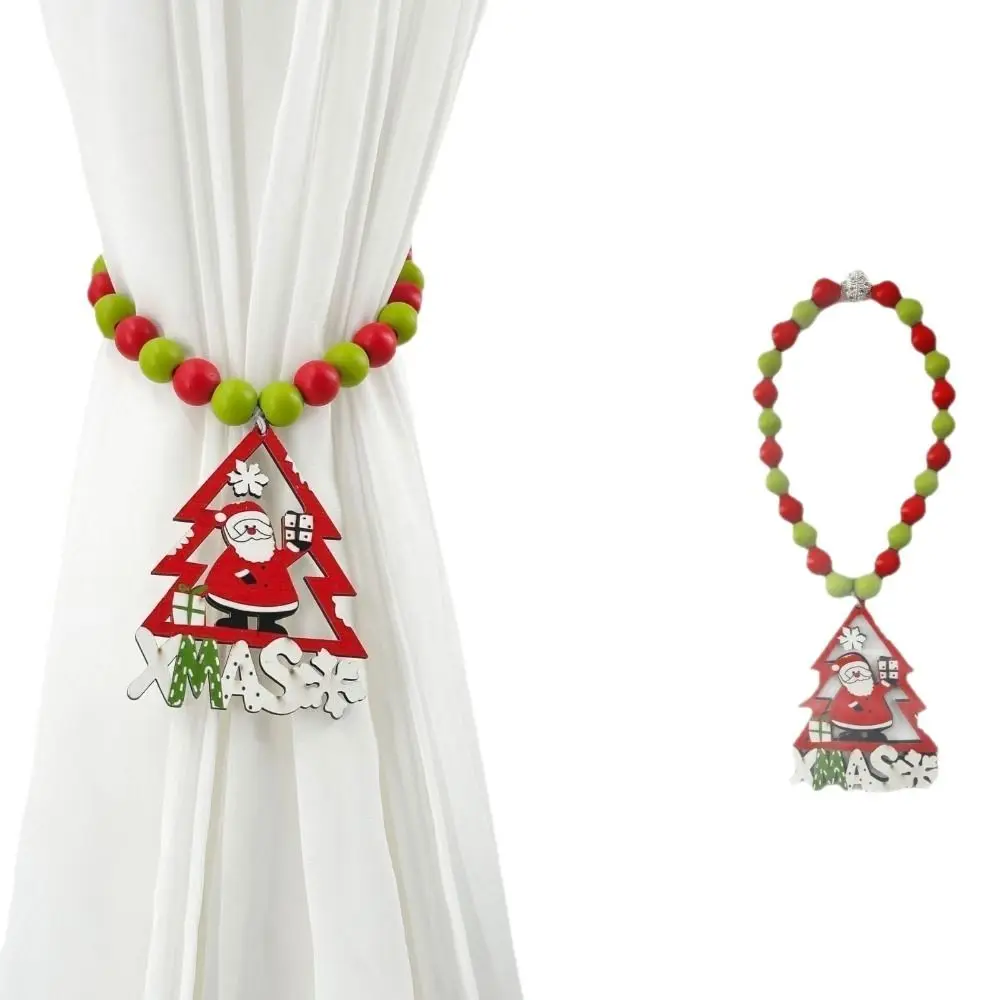 Boho Style Christmas Curtain Ties Reusable Beaded Curtain Tiebacks Cartoon Colorful Wooden Bead Curtain Holdbacks