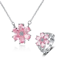 Elegant Pink Zircon Crystal Floral Jewelry Set - 8 (Gold)