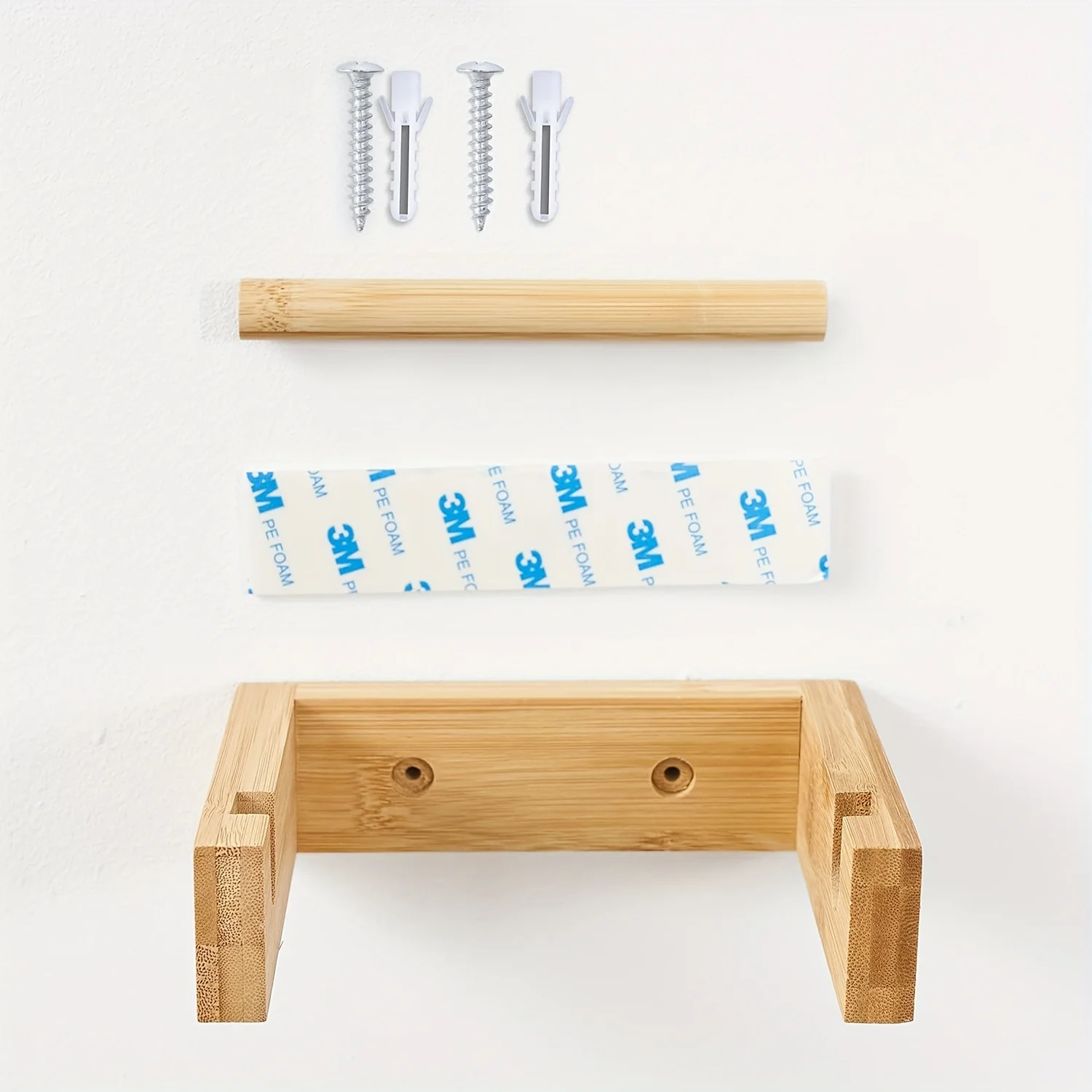 Toilettenpapierhalter zur Wandmontage aus Bambus, Toilettenpapierhalter aus Holz, selbstklebender Toilettenpapierhalter für Badezimmer, Toilettenpapierrollenhalter aus Holz – Detail 7