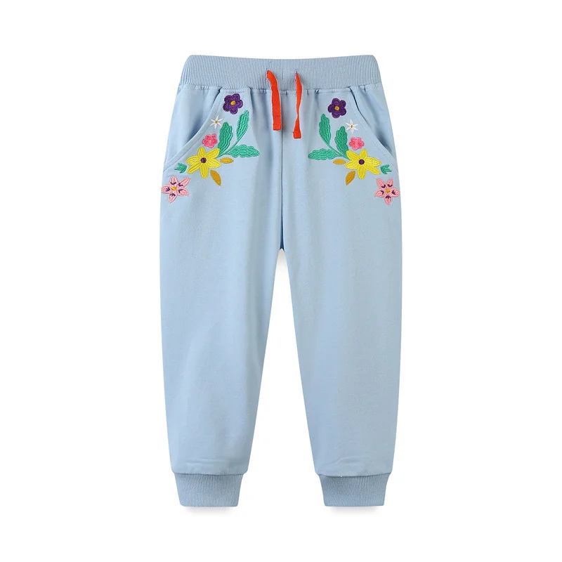 Pantalones de chándal con bordado Floral para niñas, pantalones de bebé con cordón, longitud completa, 2-7T, otoño y primavera