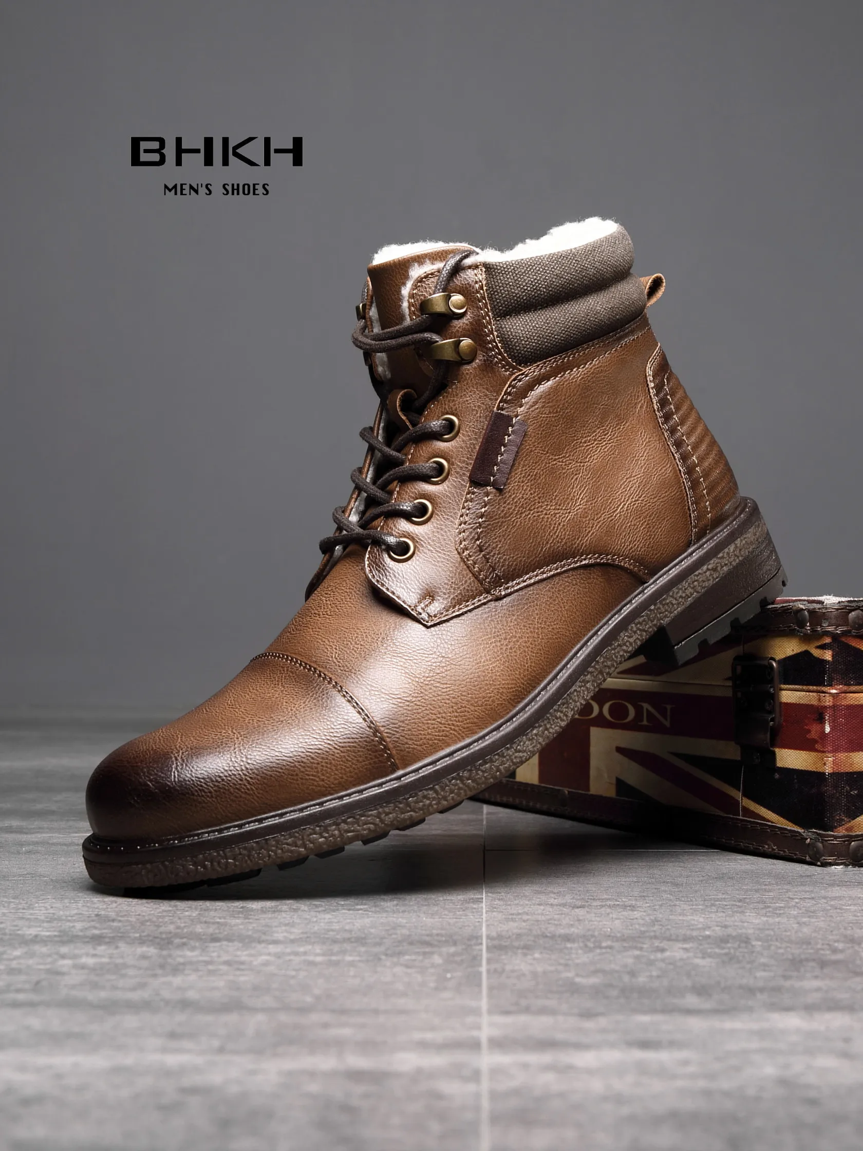 Winter Men Boots Fur Warm Ankle Boots Anti-Slip Snow Shoes Zip Lace-up Casual Man Shoes outdoor boots men leather boots business mens boots