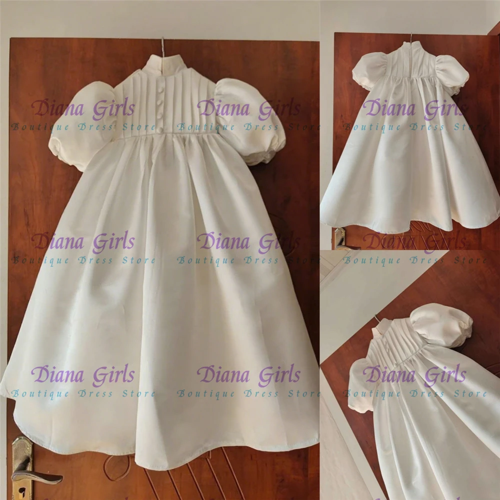 Belle qualité ivoire fleur fille robe Satin moelleux pour petites filles fête d'anniversaire soirée baptême robe personnalisable couleur taille