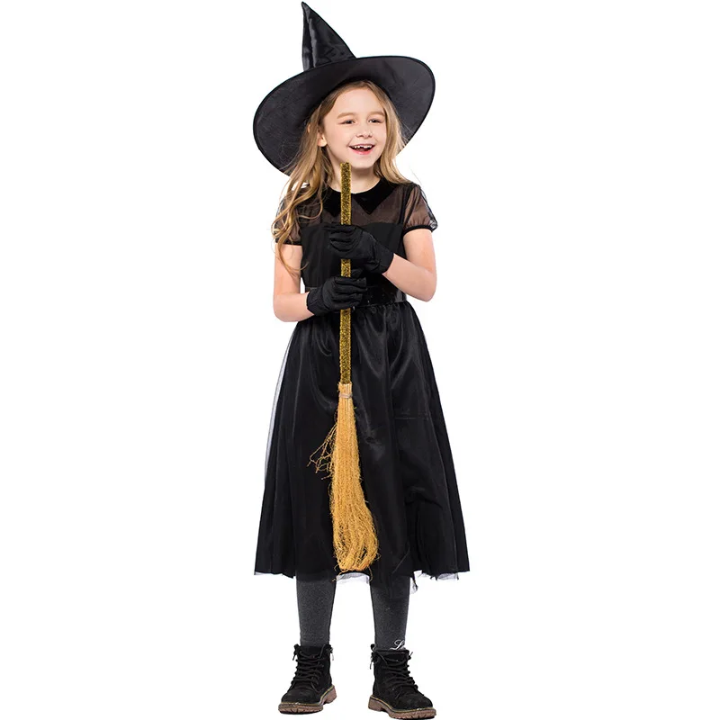 

Cute Witch Costume for Kids Girls Pretty Black Fly Witch Costume Halloween Carnival Party Funny Cosplay Uniform