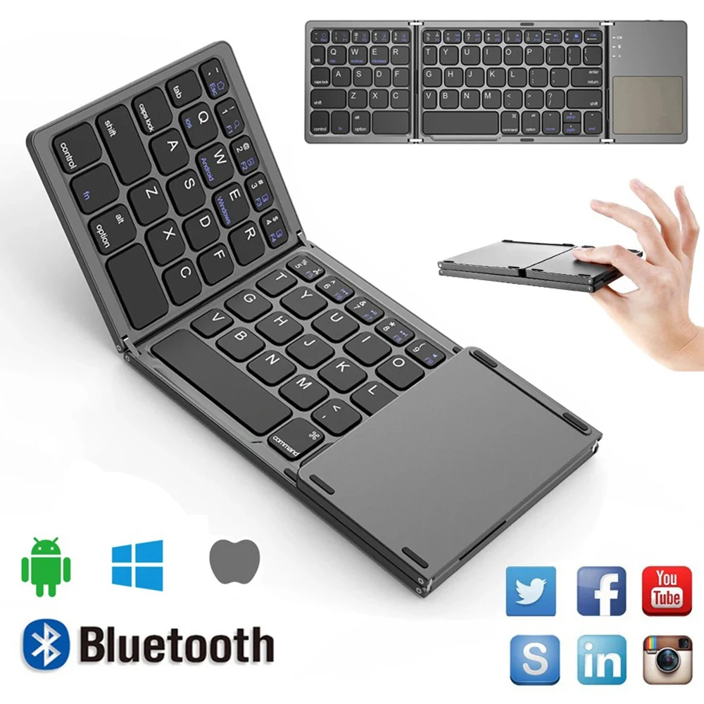 Mini Teclado Sem Fio Dobrável com Touchpad,