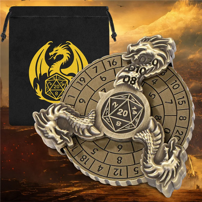 Vintage Drei-Drachenkopf-Würfelspinner für RPGs 7-in-1 Metallrad für Tischrollenspiele Gaming-Zubehör Hochzeitsgeschenk-Set – Detail 1