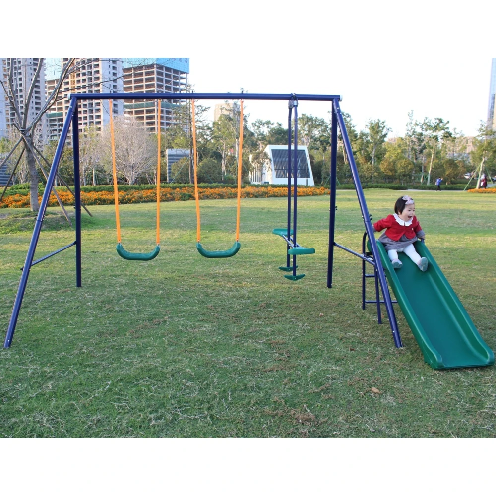 A-Frame Metal Swing Set w/ Slide (Blue, Green, Orange) 2