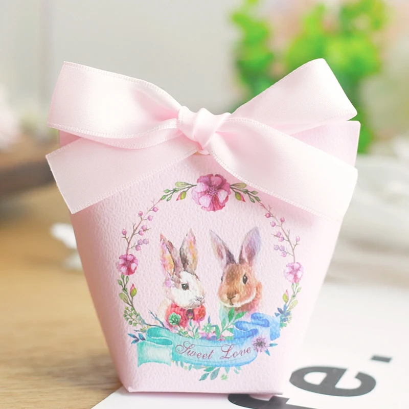 50Pcs New Pink Cartoon Rabbit Sweet Love Ferrero Candy Boxes Bomboniere Per Feste Confezione Regalo Confezione Di Carta Candy Bag