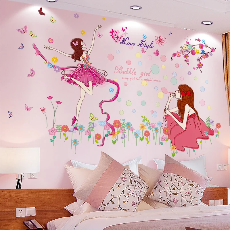 [SHIJUEHEZI] Cartoon Girl Wall Stickers DIY Dancer Mural Decals for ...
