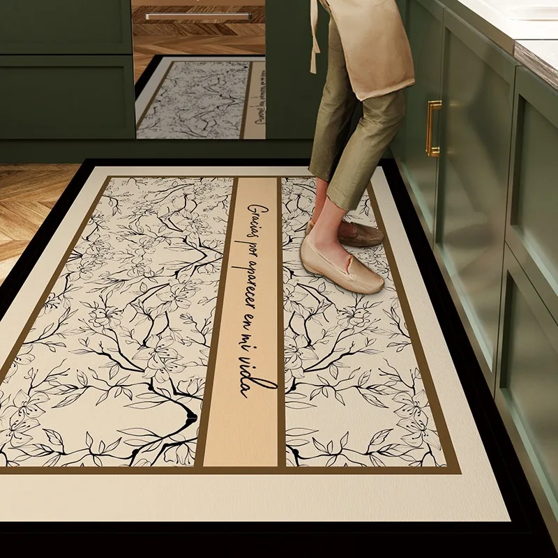 Kitchen Floor Mat Retro PVC Waterproof Oil-proof Leather Carpet Home Decor Anti-fouling Easy Clean Leather Balcony Rug Ковер 양탄자