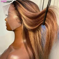 Perruque Full Lace Wig naturelle lisse, blond miel, 13x4, 13x6, balayage HD, pre-plucked, 360 1
