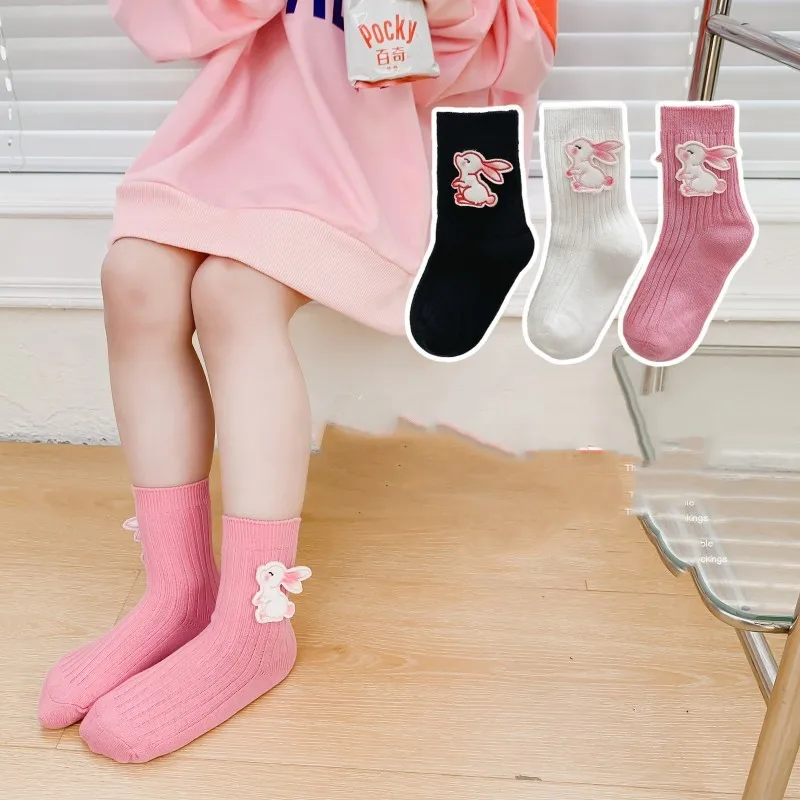 

Осень 2023, Детские хлопковые носки, модные весенние носки с мультяшным кроликом для подростков, девочек, мальчиков, детей