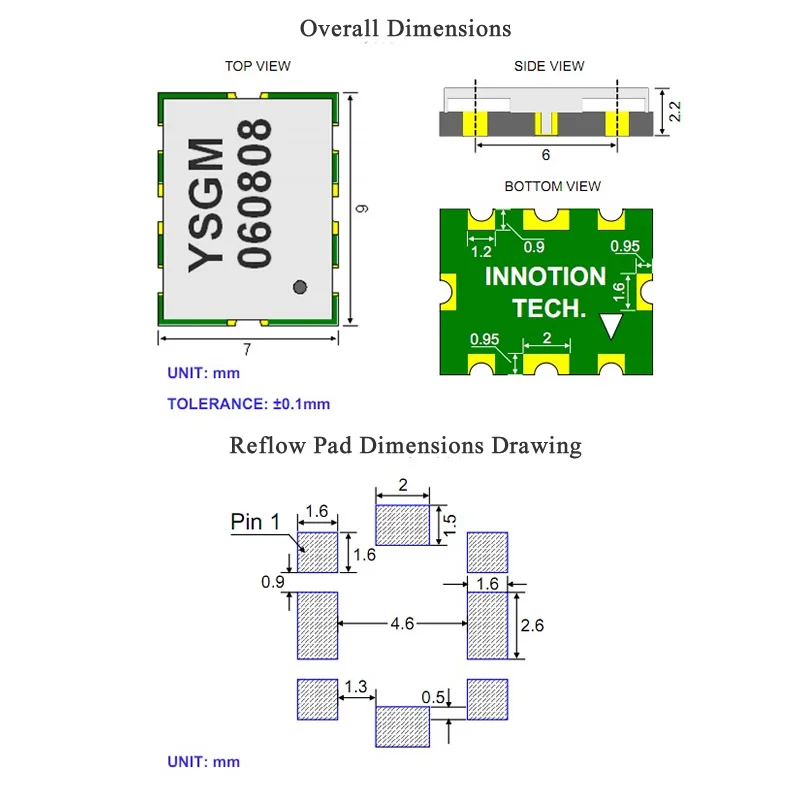 50 개/몫 VCO YSGM060808 650-850MHz 전압 제어 발진기