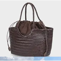 Sac fourre-tout tissé à la main de marque, grand panier à légumes en cuir véritable français avec poche intérieure tissée, fourre-tout à bandoulière sous les bras 2