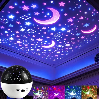 360° Rotating Star Projector USB LED Night Light Bluetooth Player LED Galaxy Party Lamp for Kids Gift Christmas Room Decorations