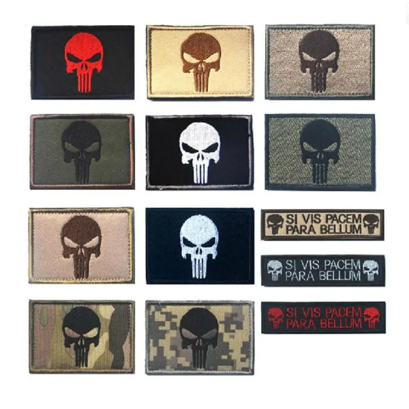 Embroidered Patches Skull Si Vis Pacem Para Bellum Tactical Hook Fastener Badge For vest Backpack Jacket