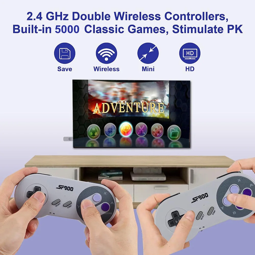 Retro Game Stick Video Game Console With 5000 Games Wireless Controller SF900 Consolas De Videojuegos for NES SNES