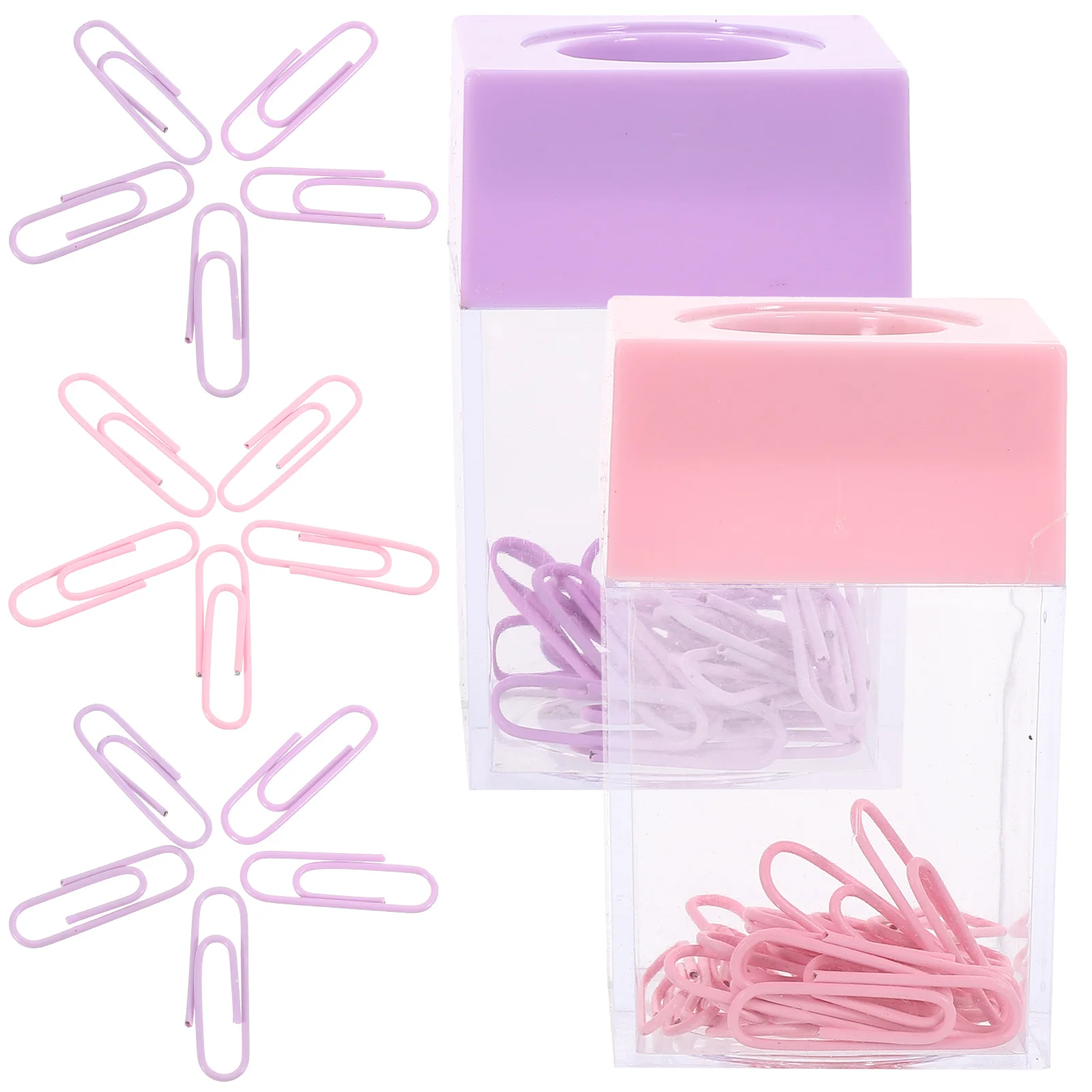 

2 Pcs Square Macaron Color Magnetic Paper Clip Storage Bucket Stationery Clips Holder Plastic Containers Box