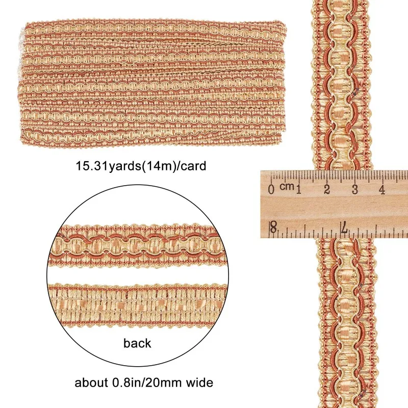 Polyester Woven Gimp Trim Lace Ribbon - 3/8 Wide, 10 Yards