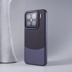 Luxury Double Color Plain Leather Case with Metal Lens Protection - Hybrid Shockproof Thin Cover - Xiaomi 14 Pro (Purple PJPW)
